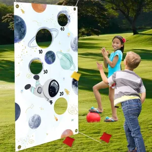 Serencatcher Outer Space Toss Game, Solar System Bean Bag Toss Games with Outer Space Backdrop Banner for Space Game Birthday Party Decorations Indoor Outdoor Activities