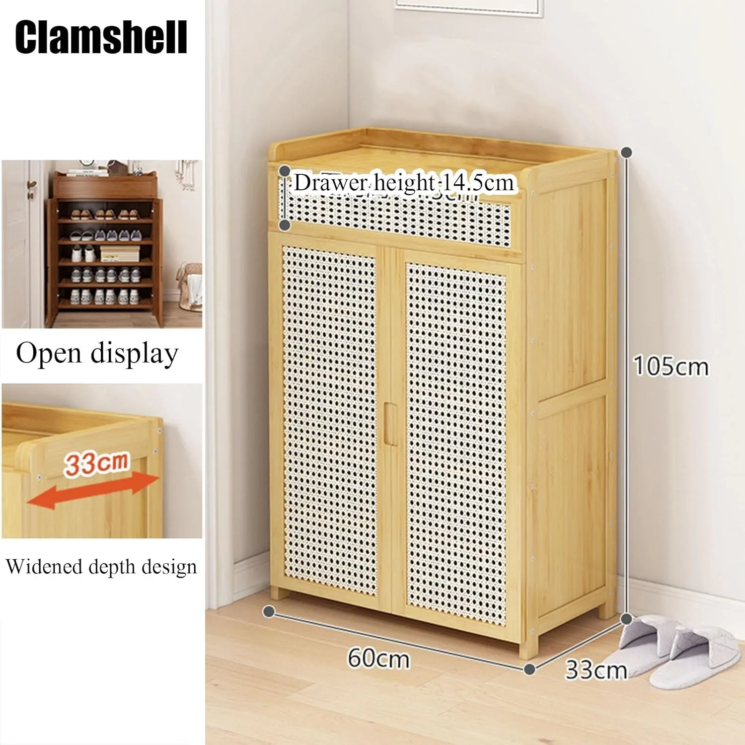 Shoe Cabinet, Shoe Rack Wooden, Rattan Storage Cabinet, Natural Rattan Shoe Cabinet, Shoe Cabinets Hallway Slim Freestanding Shoe Rack Storage Cabinet,for Heels,Boots,Slippers ( Color : 60x105cm )