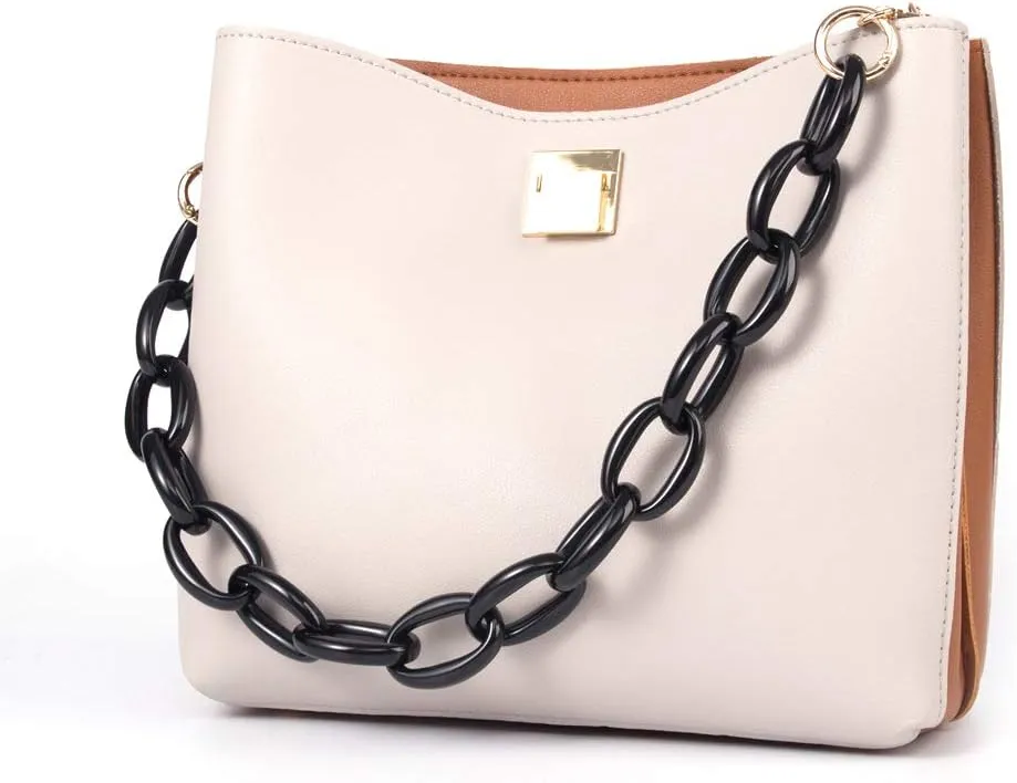 Short Thick Resin Purse Bag Handle Shoulder Strap Replacement，Handbag Decoration Chain，Bag Accessories Charms (Black with Silver Buckle)