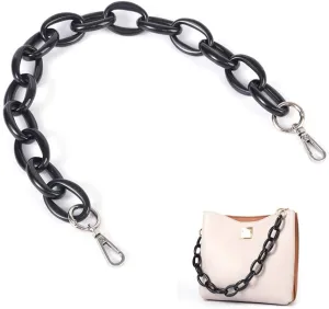Short Thick Resin Purse Bag Handle Shoulder Strap Replacement，Handbag Decoration Chain，Bag Accessories Charms (Black with Silver Buckle)