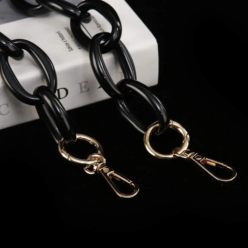 Short Thick Resin Purse Bag Handle Shoulder Strap Replacement，Handbag Decoration Chain，Bag Accessories Charms (Black with Silver Buckle)