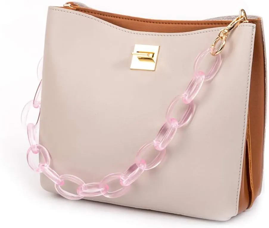 Short Thick Resin Purse Bag Handle Shoulder Strap Replacement，Handbag Decoration Chain，Bag Accessories Charms (Light pink with silver buckle)