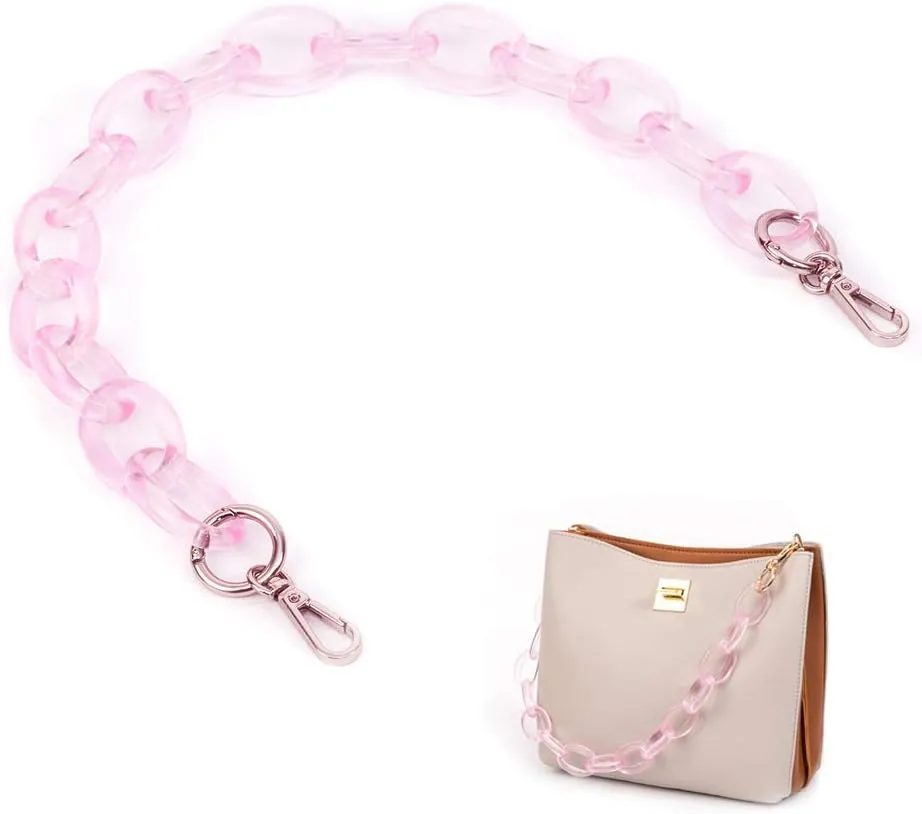 Short Thick Resin Purse Bag Handle Shoulder Strap Replacement，Handbag Decoration Chain，Bag Accessories Charms (Light pink with silver buckle)