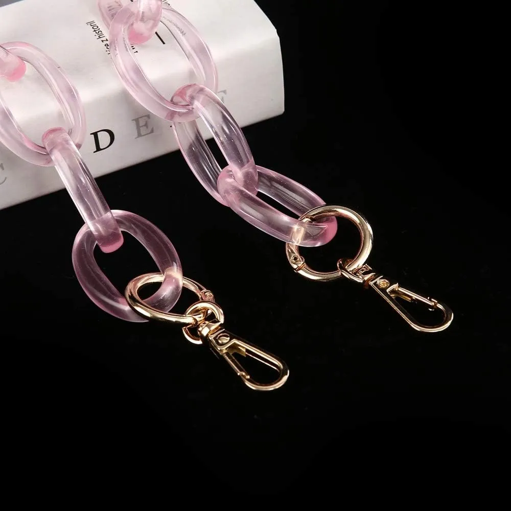 Short Thick Resin Purse Bag Handle Shoulder Strap Replacement，Handbag Decoration Chain，Bag Accessories Charms (Light pink with silver buckle)