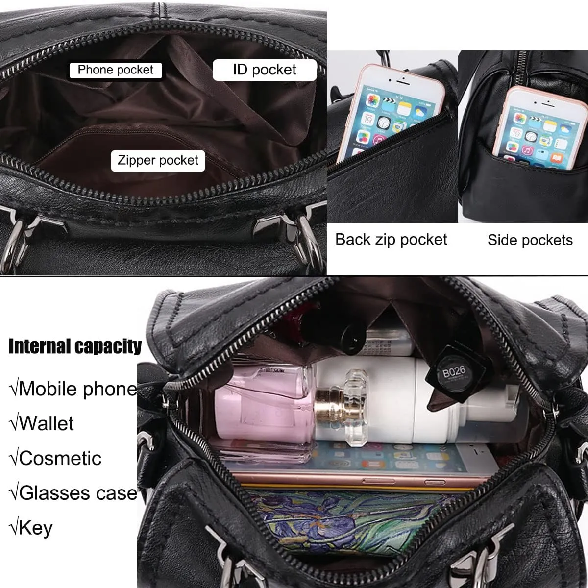 Shoulder Bag and Purse for Women PU Leather Handbag Multi-pocket Top-Handle Satchel Ladies Bowknot Tote