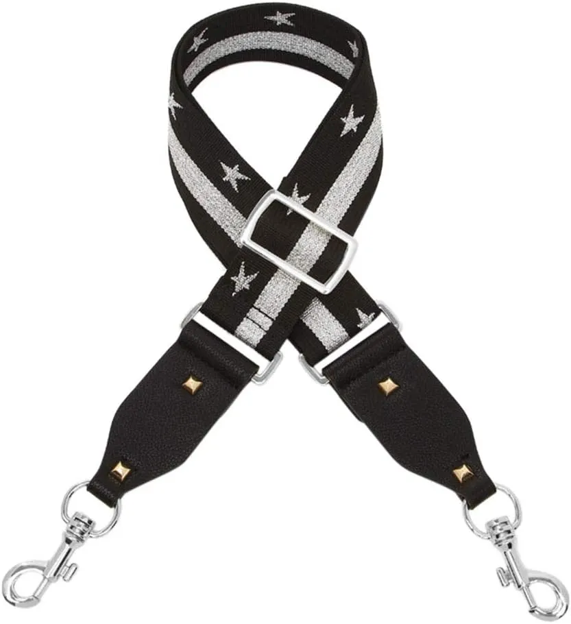 Shoulder-Strap Replacement Adjustable Faux Leather Purse-Strap Short Handles Handbag-Strap Replacement With Metal Hook Star Silver