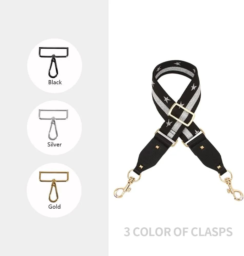 Shoulder-Strap Replacement Adjustable Faux Leather Purse-Strap Short Handles Handbag-Strap Replacement With Metal Hook Star Silver