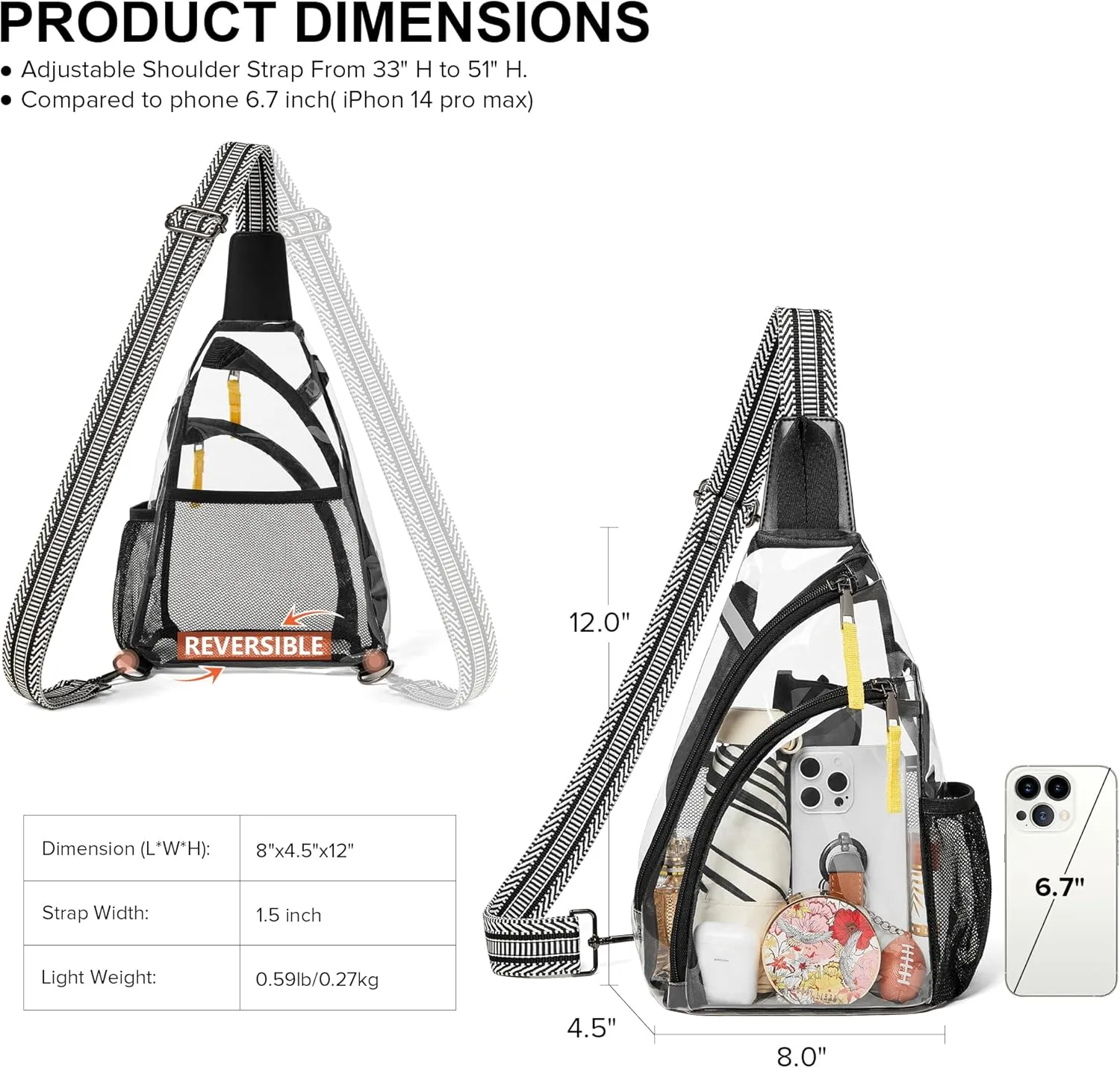 Shrrie Clear Bag for Stadium Events Transparent Crossbody Bag Clear Purse for Women&Men-Stadium Approved, Concerts&Sports