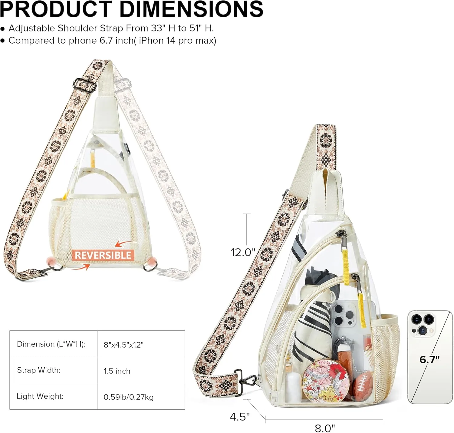 Shrrie Clear Bag for Stadium Events Transparent Crossbody Bag Clear Purse for Women&Men-Stadium Approved, Concerts&Sports