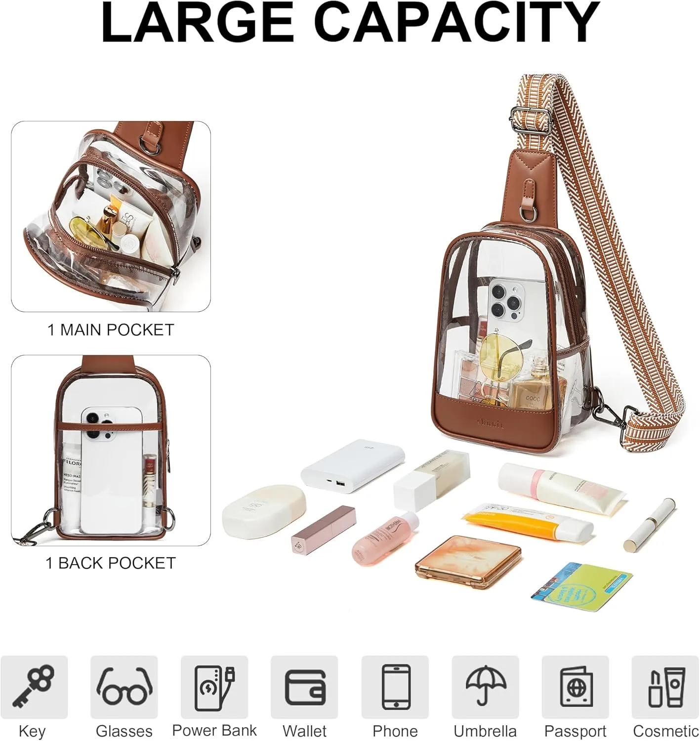 Shrrie Clear Bag for Stadium Events Transparent Crossbody Sling Bag for Women & Men - Stadium Approved, Concerts & Sports