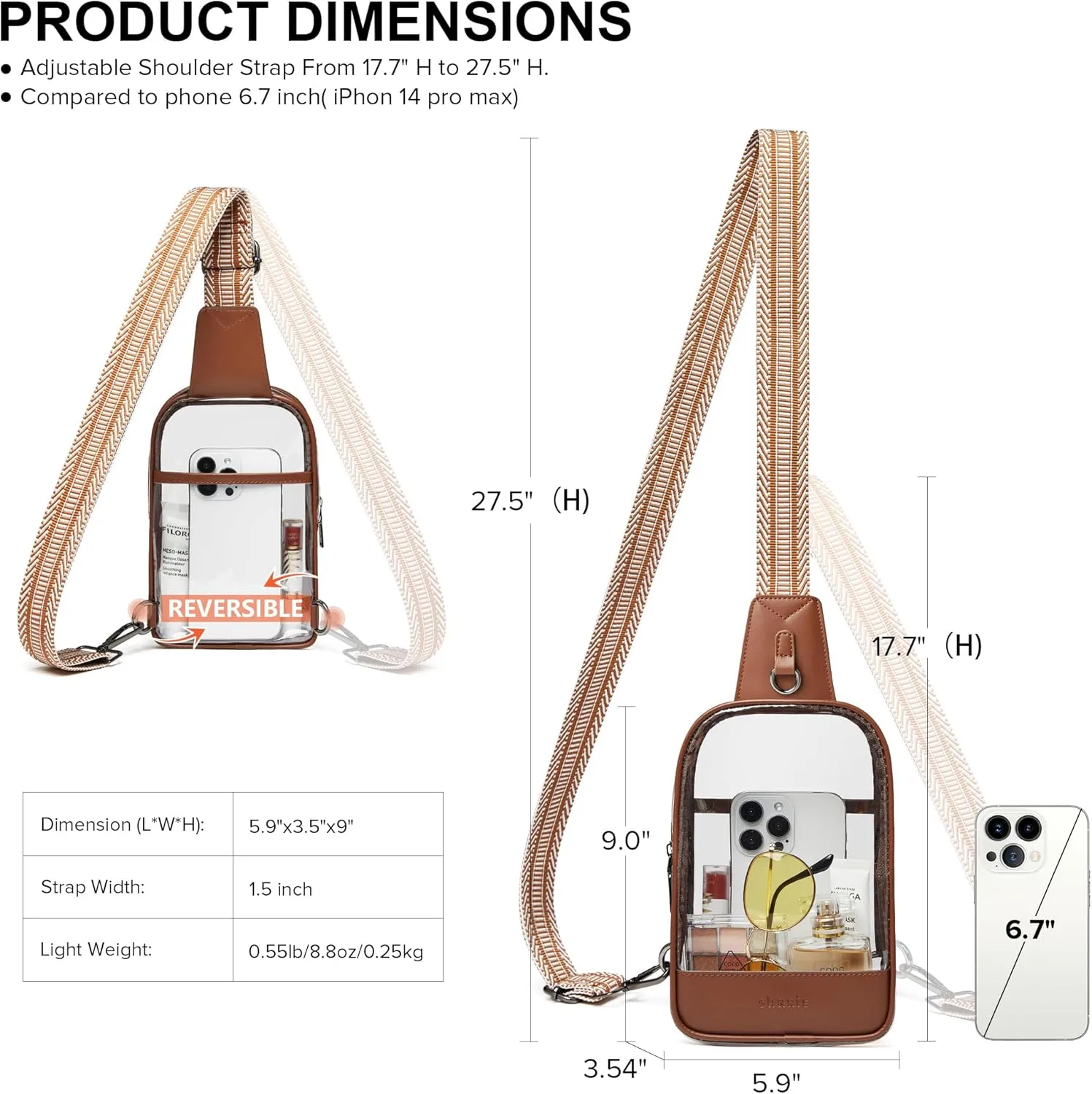 Shrrie Clear Bag for Stadium Events Transparent Crossbody Sling Bag for Women & Men - Stadium Approved, Concerts & Sports