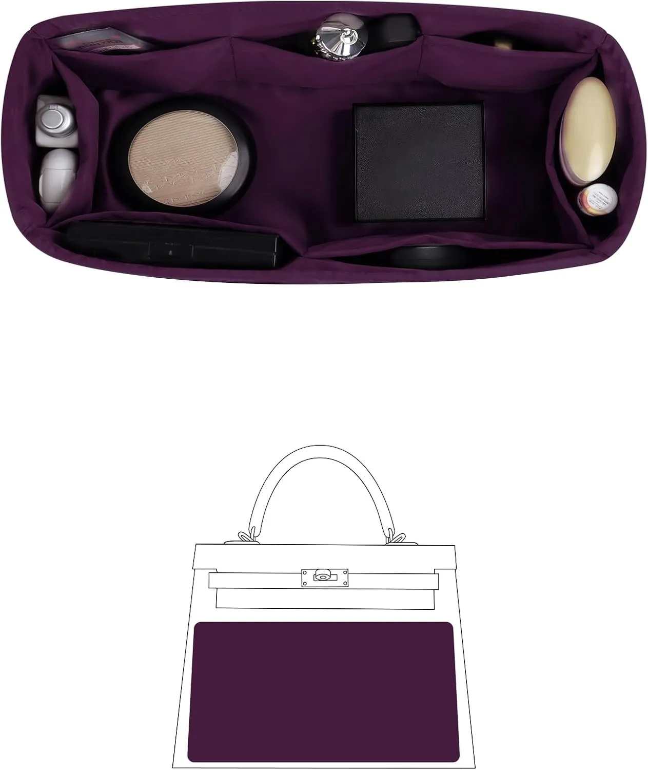 Silky Bag Insert for Kelly 25, Purse Organizer Compatible with Hermes Kelly, Lightweight Luxury Bag Shaper with Multiple Pockets for Daily Use (Anemone, KE 25)