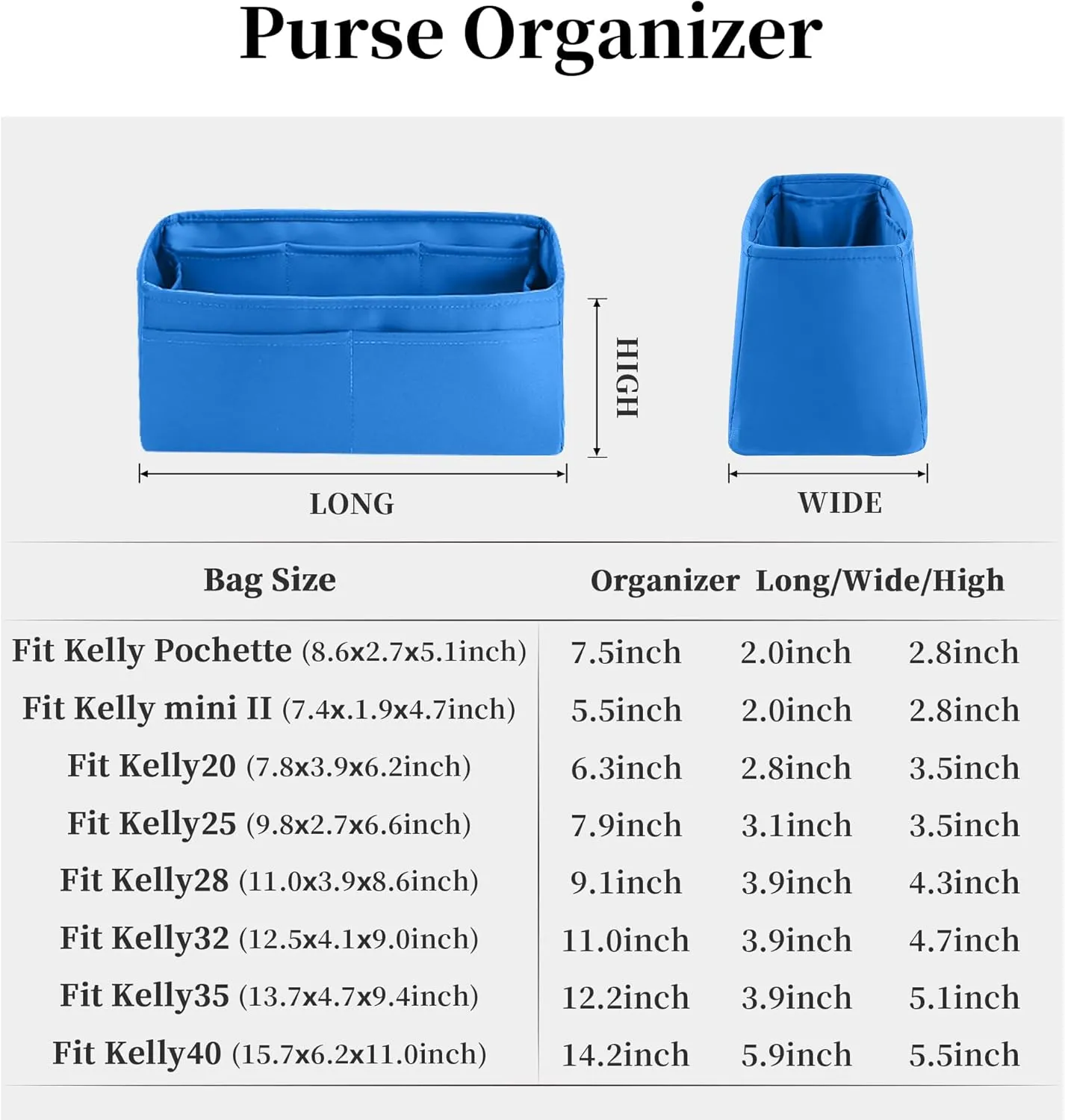 Silky Bag Insert for Kelly 25, Purse Organizer Compatible with Hermes Kelly, Lightweight Luxury Bag Shaper with Multiple Pockets for Daily Use (Blue hydra, KE 25)