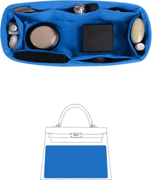 Silky Bag Insert for Kelly 25, Purse Organizer Compatible with Hermes Kelly, Lightweight Luxury Bag Shaper with Multiple Pockets for Daily Use (Blue hydra, KE 25)