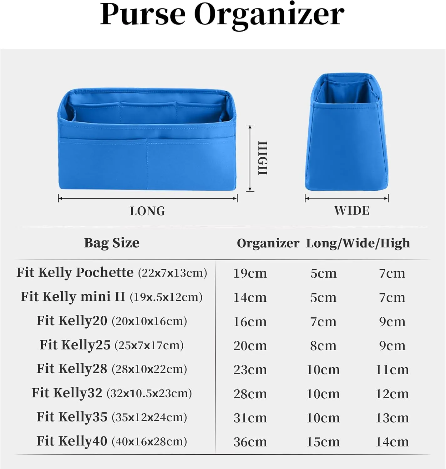 Silky Bag Insert for Kelly 25, Purse Organizer Compatible with Hermes Kelly, Lightweight Luxury Bag Shaper with Multiple Pockets for Daily Use (Blue hydra, KE 25)