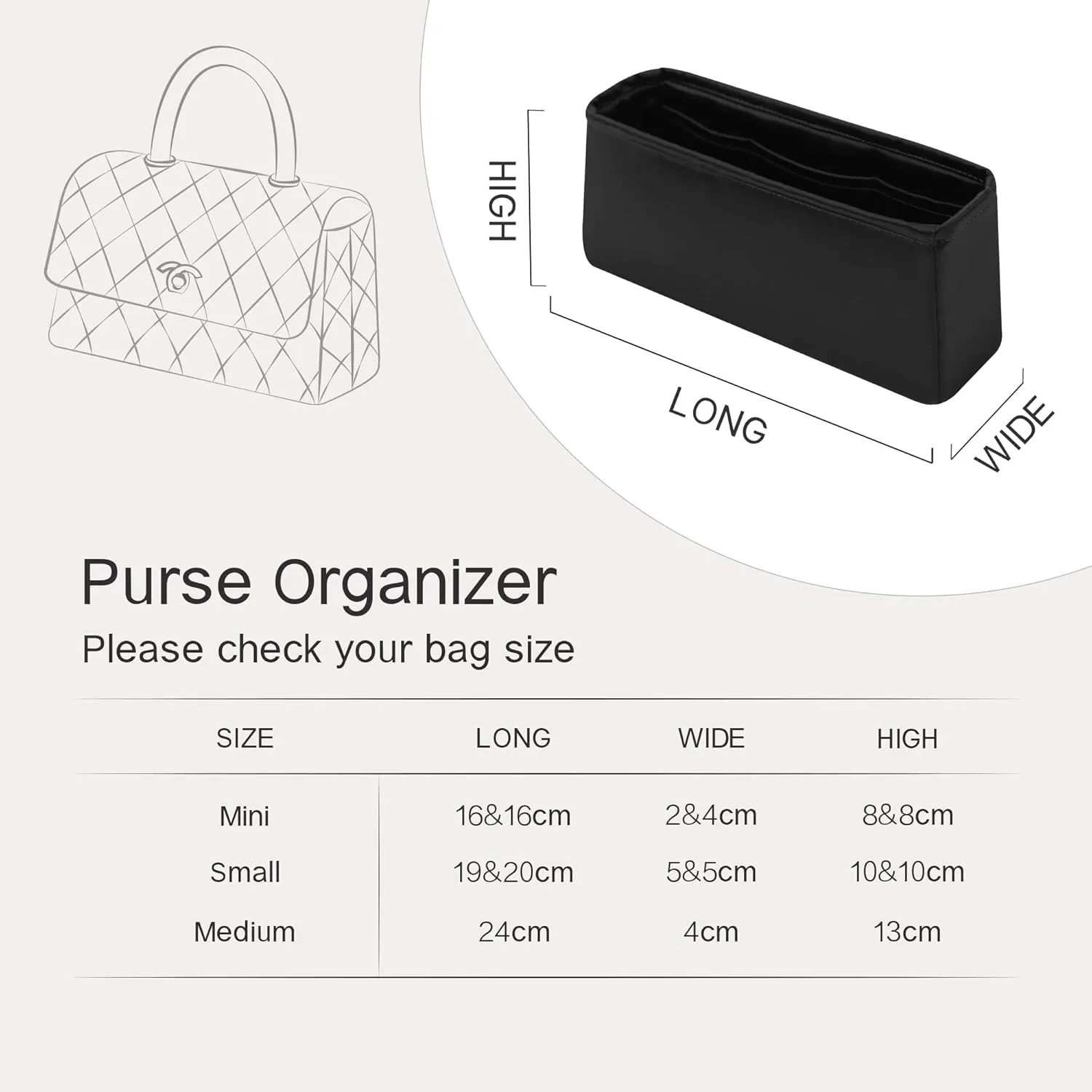 Silky Insert for Coco Handle, Sliky Purse Organizer Inserts Fit for Chanel Medium Flap Bag with Top Handle(Custom)