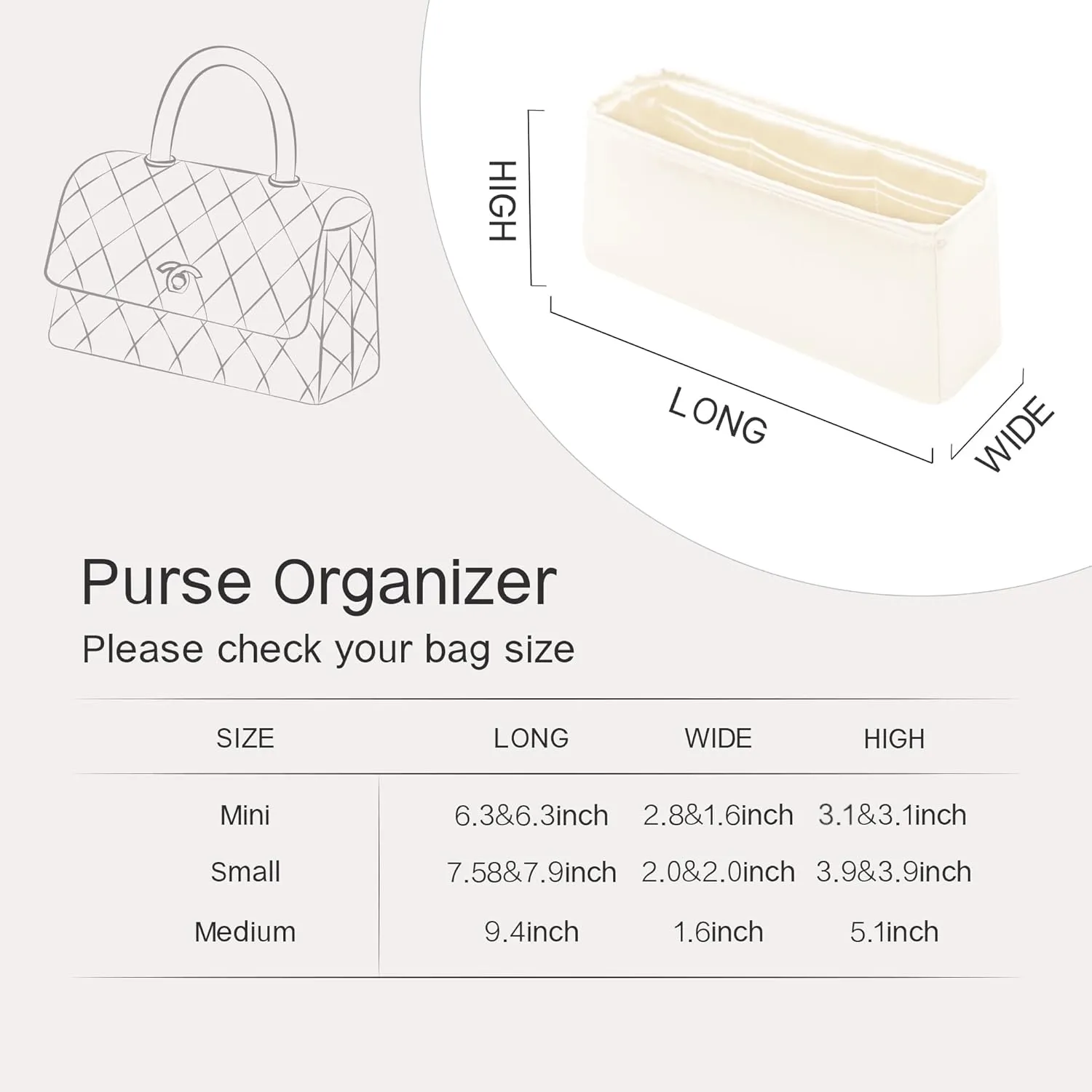 Silky Insert for Coco Handle, Sliky Purse Organizer Inserts Fit for Chanel Medium Flap Bag with Top Handle(Custom)