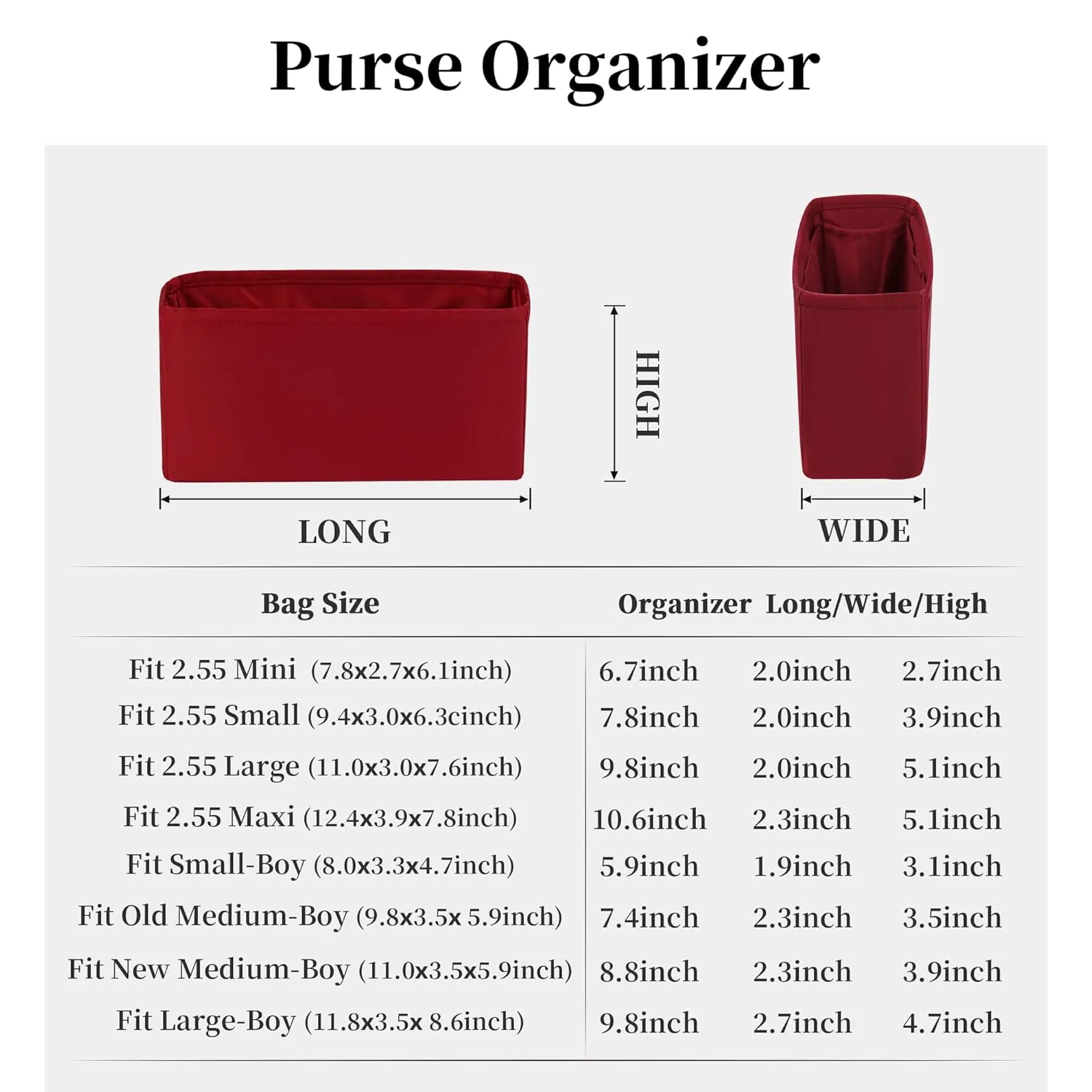 Silky Purse Insert for Chanel Boy Bags, KINGS IN BAG Purse Organizer Compatible with New Medium-Boy Bag, Lightweight and Soft Touch Bag Shaper with Pockets for Storage (New Medium, Rouge Moyen)