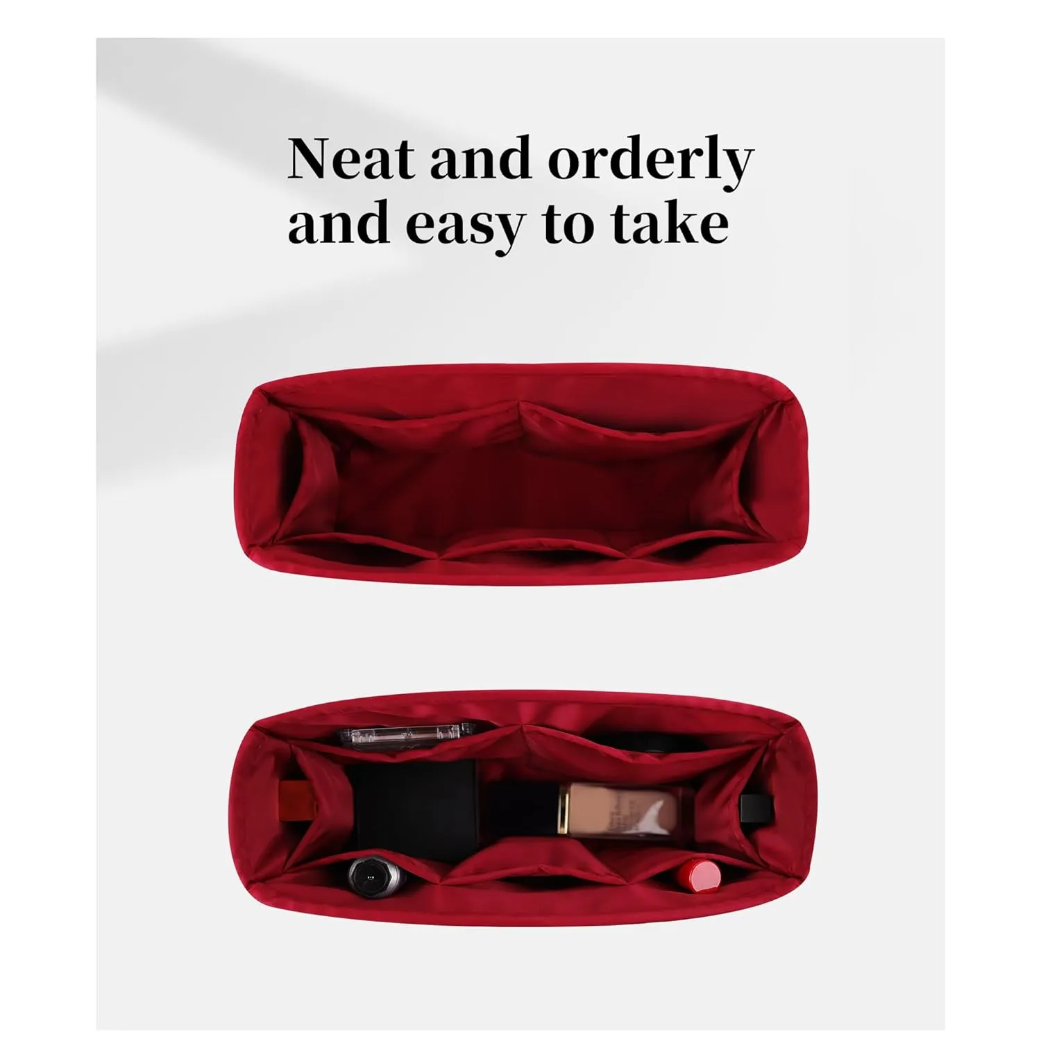 Silky Purse Insert for Chanel Boy Bags, KINGS IN BAG Purse Organizer Compatible with New Medium-Boy Bag, Lightweight and Soft Touch Bag Shaper with Pockets for Storage (New Medium, Rouge Moyen)