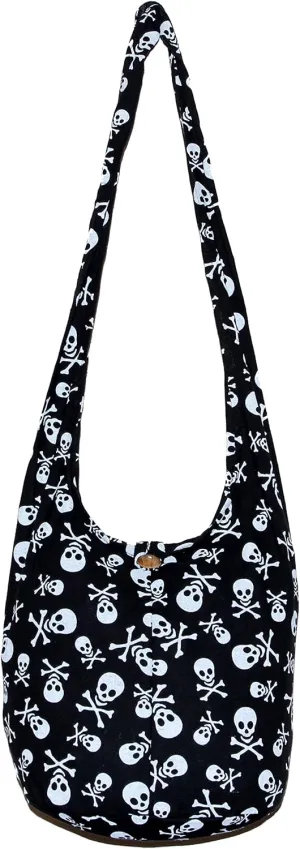 Skull Bohemian Boho Hobo Hippie Gothic Crossbody Bag Purse 33" Black
