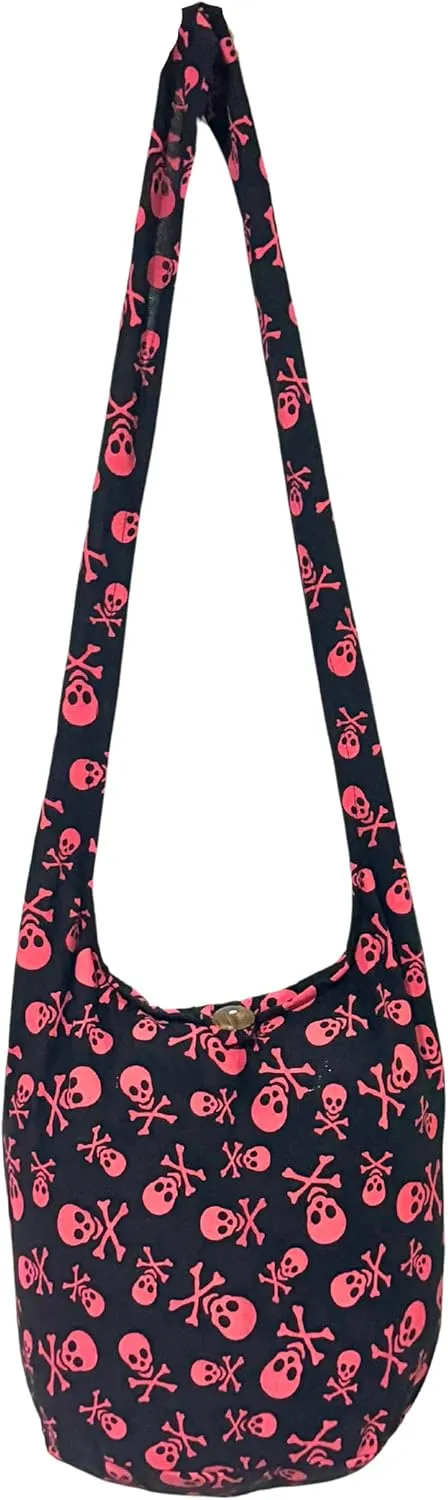 Skull Bohemian Boho Hobo Hippie Gothic Crossbody Bag Purse 33" Black
