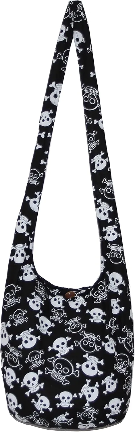 Skull Bohemian Boho Hobo Hippie Gothic Crossbody Bag Purse 33" Black