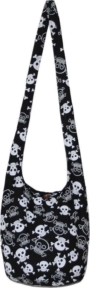 Skull Bohemian Boho Hobo Hippie Gothic Crossbody Bag Purse 33" Black