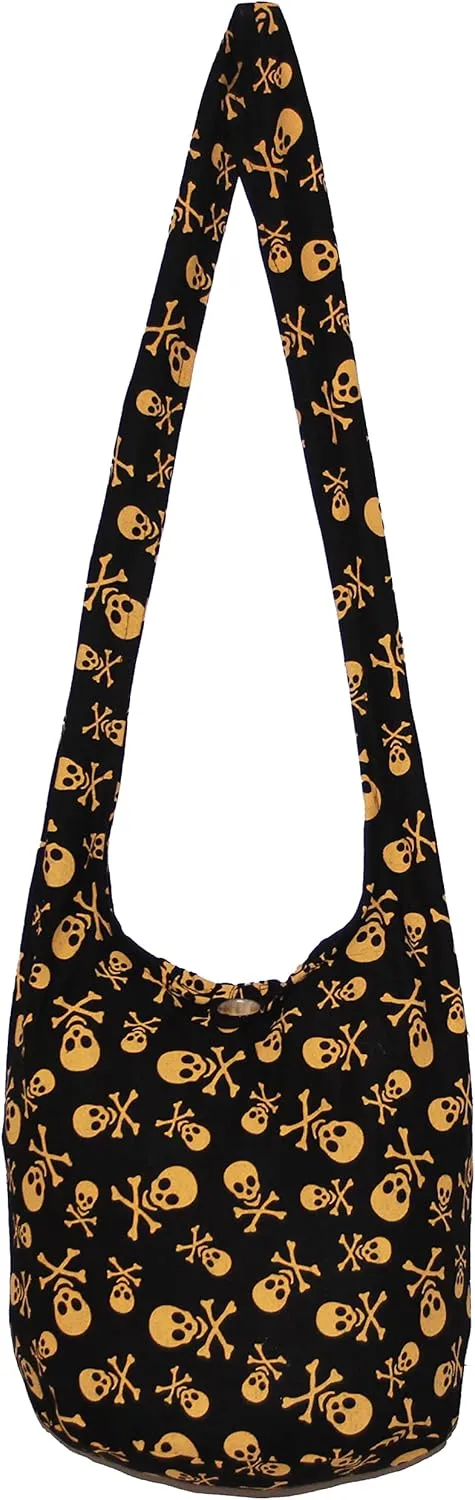 Skull Bohemian Boho Hobo Hippie Gothic Crossbody Bag Purse 33" Black