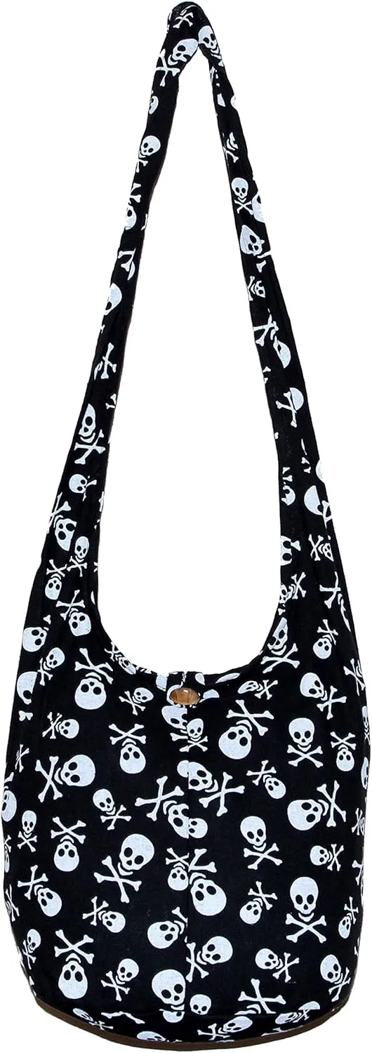 Skull Bohemian Boho Hobo Hippie Gothic Crossbody Bag Purse 33" Black