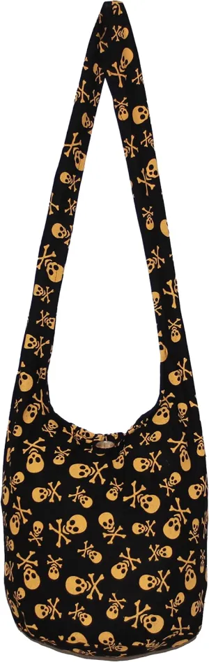 Skull Bohemian Boho Hobo Hippie Gothic Crossbody Bag Purse 33" Black