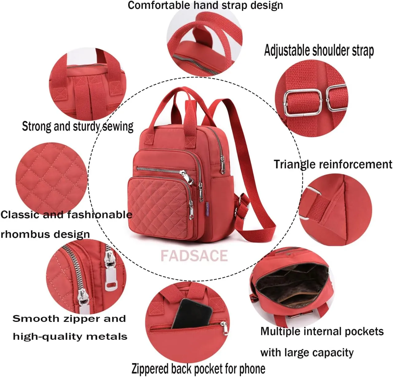 Small Casual Lightweight Backpack for Women, Nylon Hiking Travel Mini Backpack Purse Shoulder Waterproof Daypack (Wine Red)