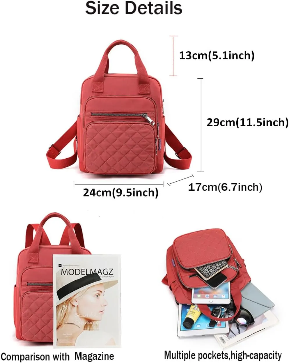 Small Casual Lightweight Backpack for Women, Nylon Hiking Travel Mini Backpack Purse Shoulder Waterproof Daypack (Wine Red)