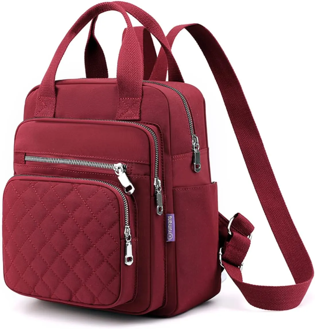 Small Casual Lightweight Backpack for Women, Nylon Hiking Travel Mini Backpack Purse Shoulder Waterproof Daypack (Wine Red)
