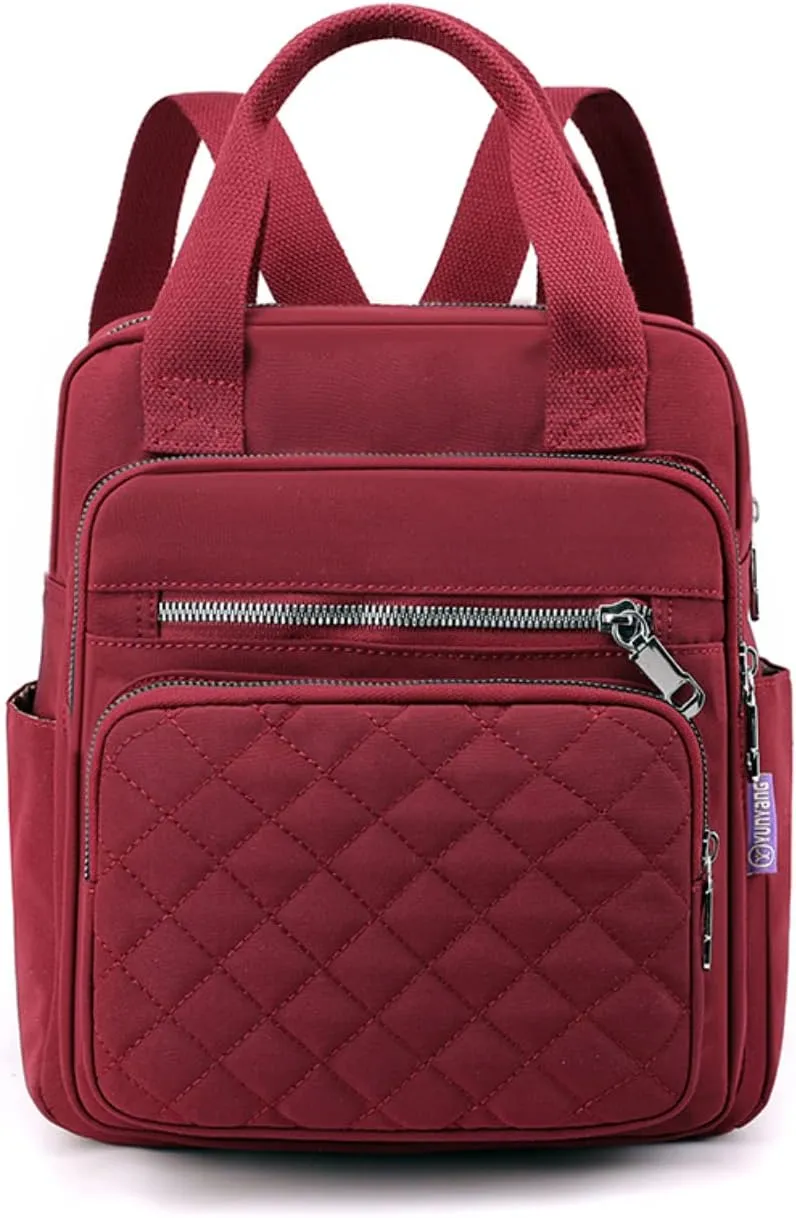 Small Casual Lightweight Backpack for Women, Nylon Hiking Travel Mini Backpack Purse Shoulder Waterproof Daypack (Wine Red)