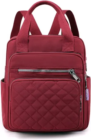 Small Casual Lightweight Backpack for Women, Nylon Hiking Travel Mini Backpack Purse Shoulder Waterproof Daypack (Wine Red)