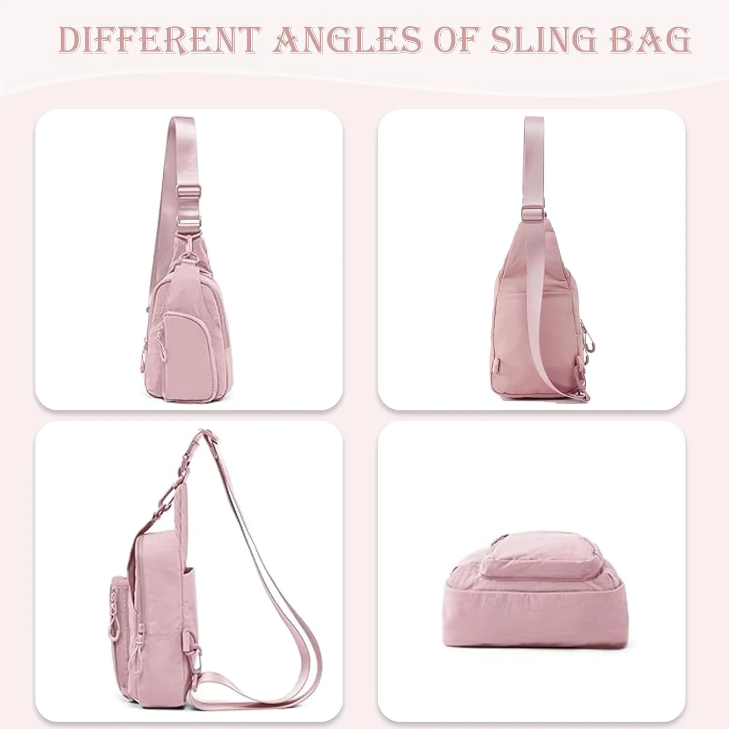Small Sling Bag for Women Crossbody Bag with Adjustable Straps Lightweight Small Nylon Chest Bag for Casual Travel Walking Pink