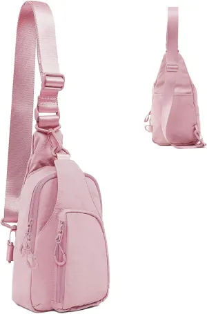 Small Sling Bag for Women Crossbody Bag with Adjustable Straps Lightweight Small Nylon Chest Bag for Casual Travel Walking Pink