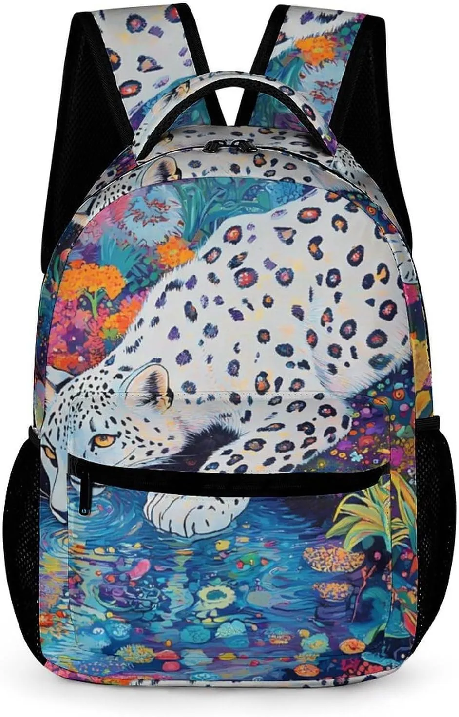 Snow Leopard Psychedelic Garden Stream Fashion Backpack Cute Daypack Unisex Laptop Bag for Travel Business Work