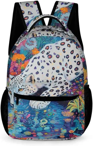 Snow Leopard Psychedelic Garden Stream Fashion Backpack Cute Daypack Unisex Laptop Bag for Travel Business Work