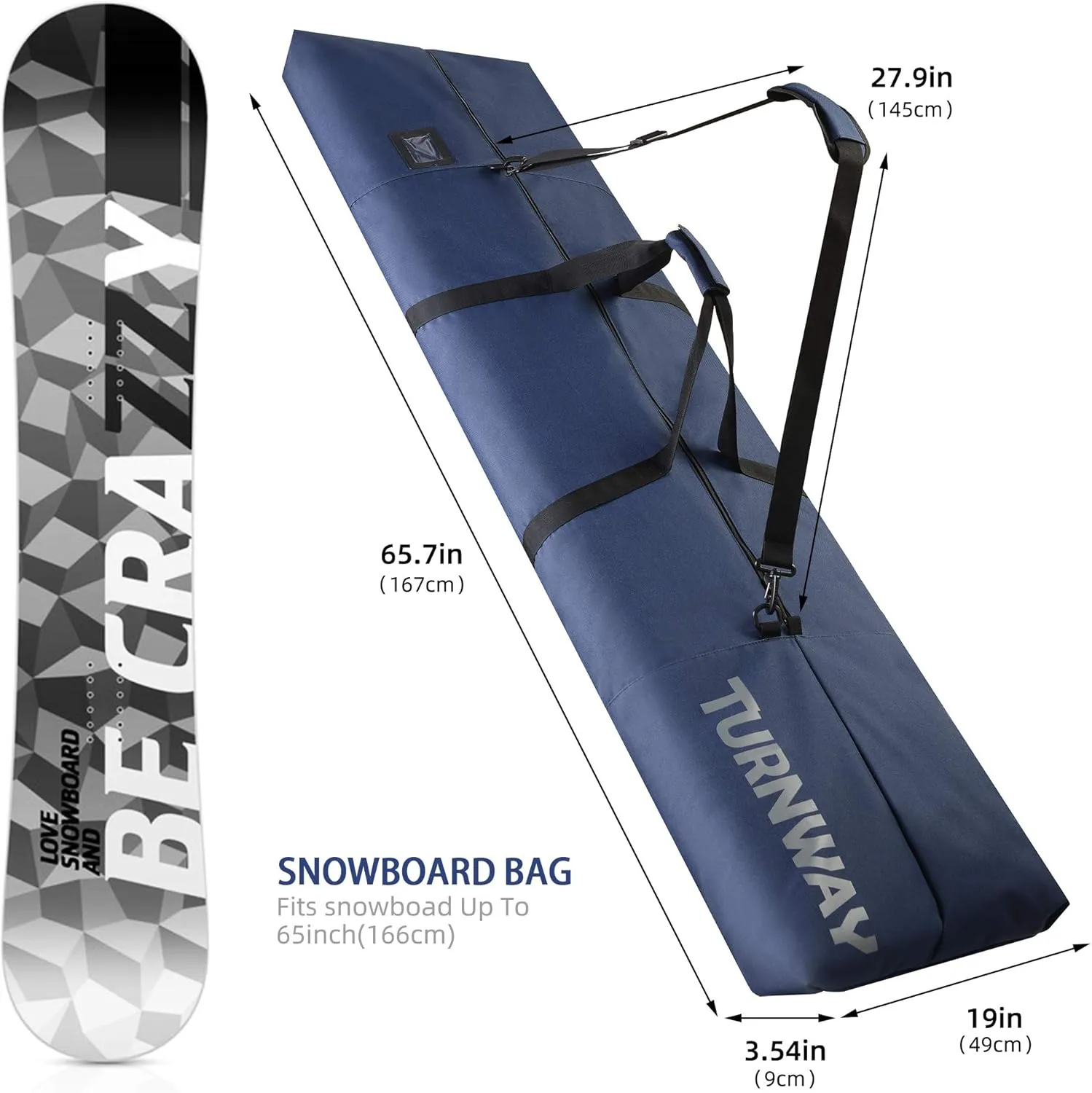 Snowboard Bag | Store & Transport Snowboard Up to 165 cm & Extras | Waterproof - for Men, Women and Youth