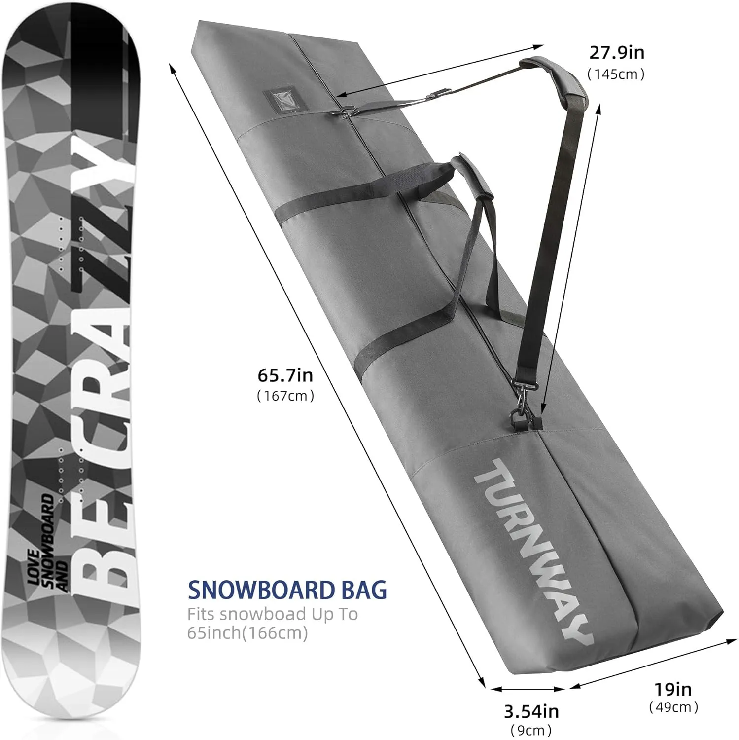Snowboard Bag | Store & Transport Snowboard Up to 165 cm & Extras | Waterproof - for Men, Women and Youth
