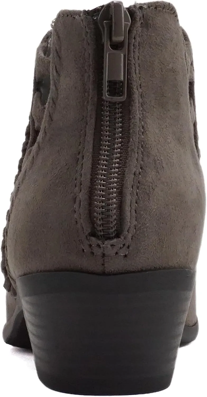 Soda Sincere Women's Low Ankle Heel Bootie with Elastic Cross Straps