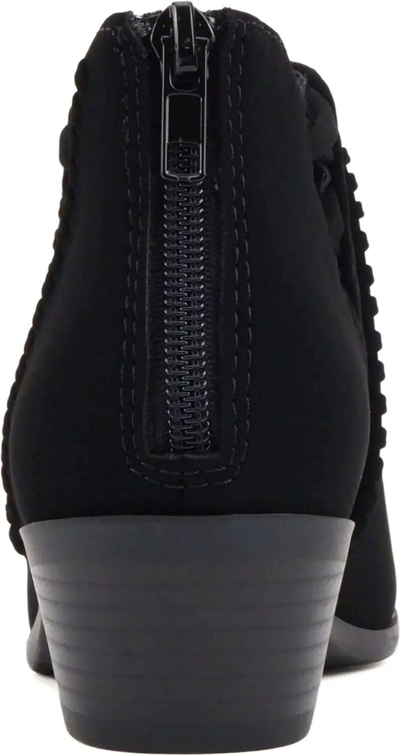 Soda Sincere Women's Low Ankle Heel Bootie with Elastic Cross Straps