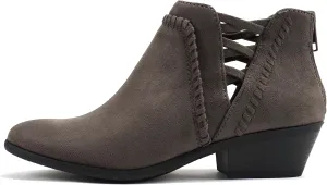 Soda Sincere Women's Low Ankle Heel Bootie with Elastic Cross Straps