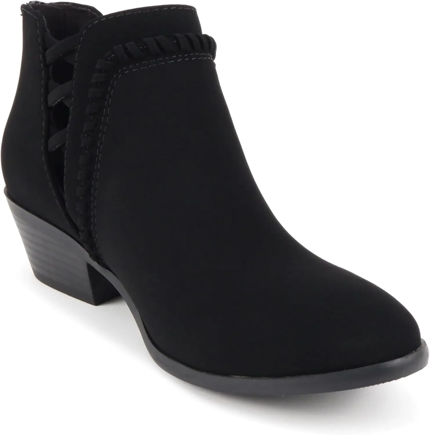 Soda Sincere Women's Low Ankle Heel Bootie with Elastic Cross Straps