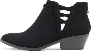 Soda Sincere Women's Low Ankle Heel Bootie with Elastic Cross Straps