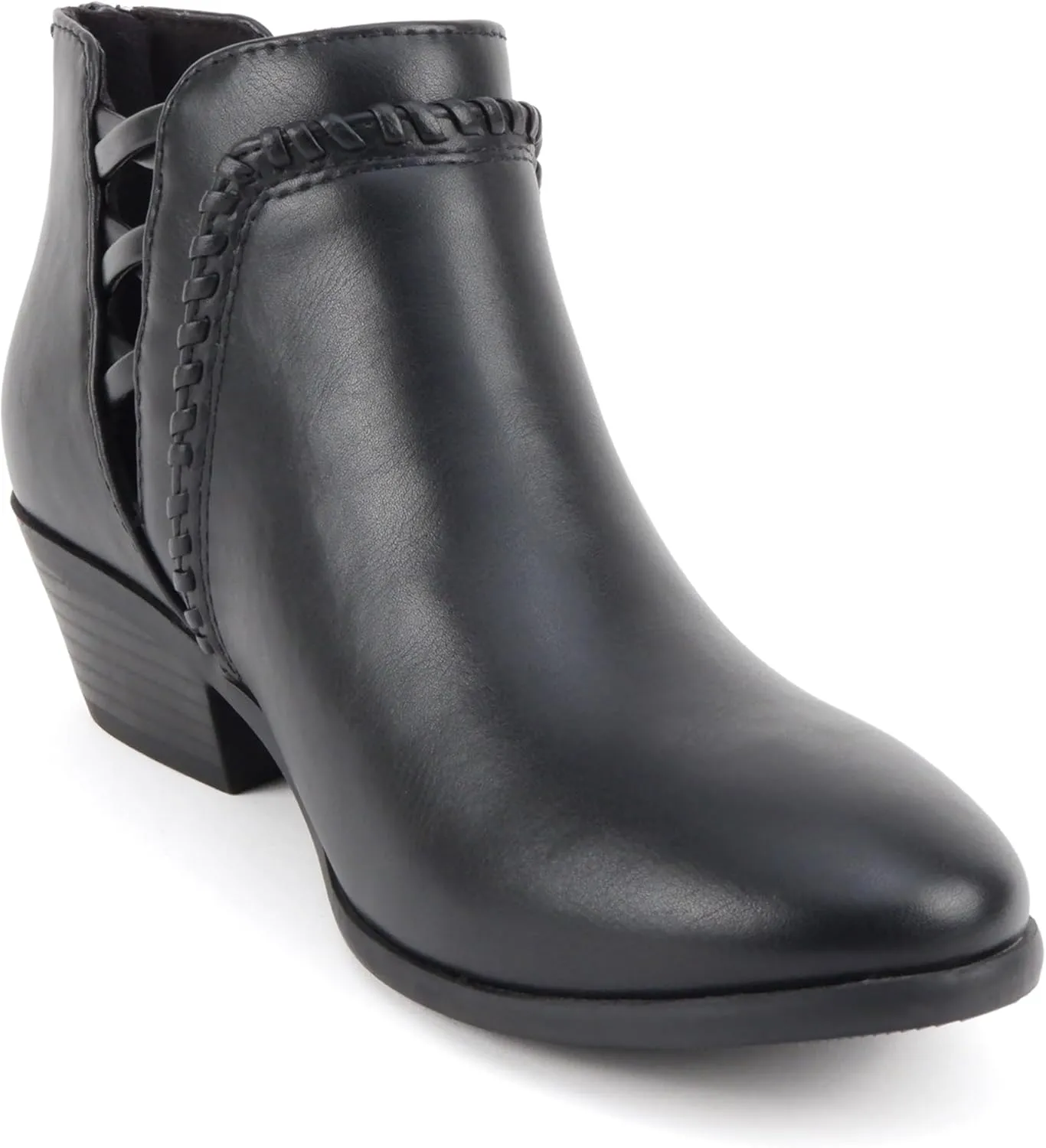 Soda Sincere Women's Low Ankle Heel Bootie with Elastic Cross Straps