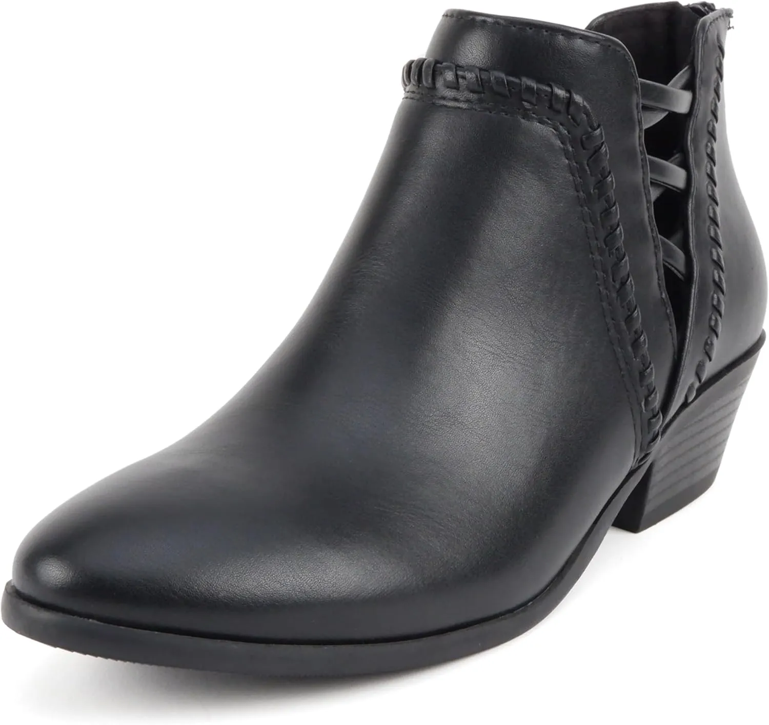 Soda Sincere Women's Low Ankle Heel Bootie with Elastic Cross Straps
