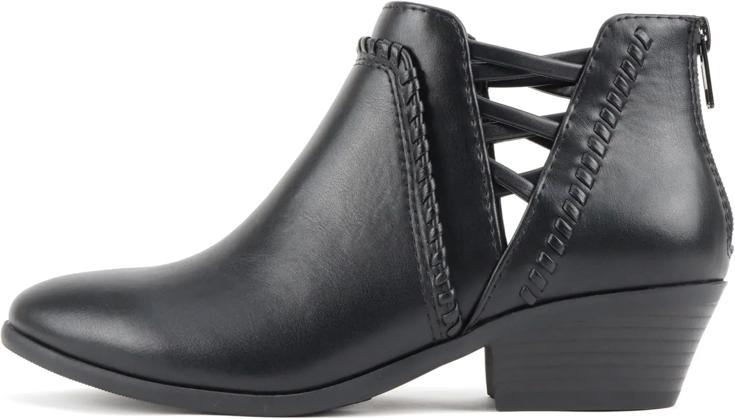 Soda Sincere Women's Low Ankle Heel Bootie with Elastic Cross Straps