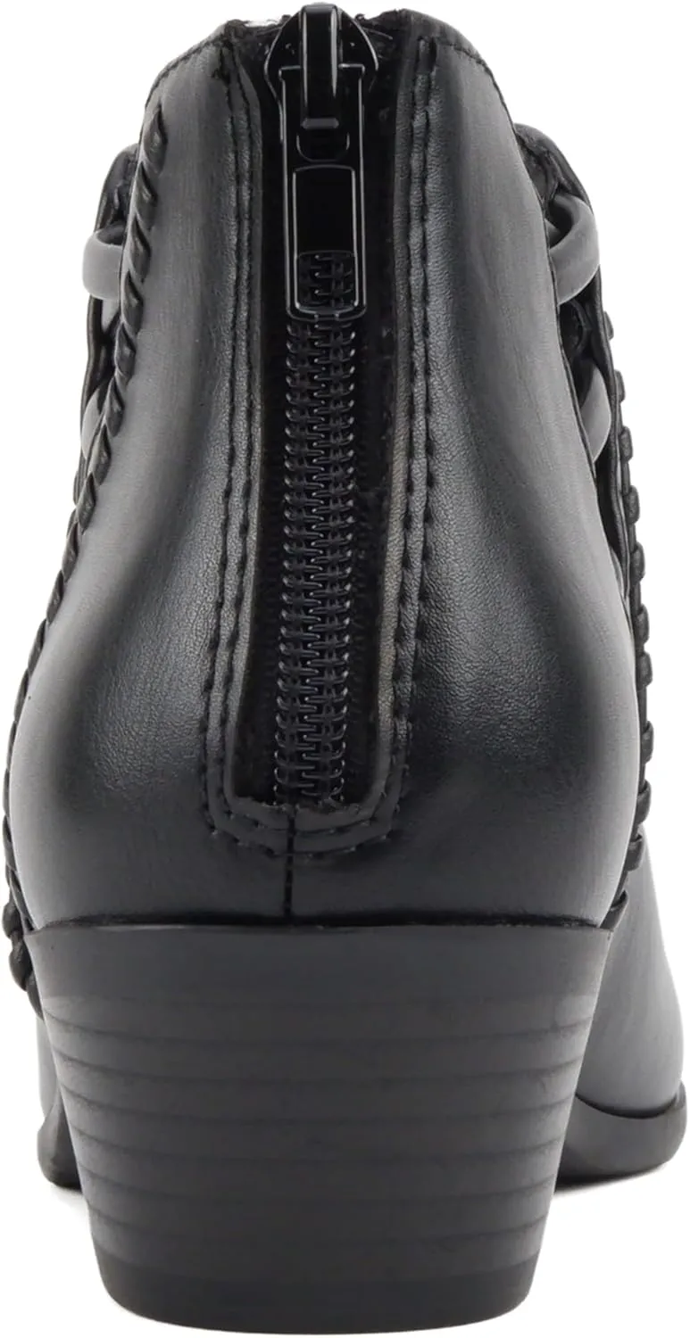 Soda Sincere Women's Low Ankle Heel Bootie with Elastic Cross Straps